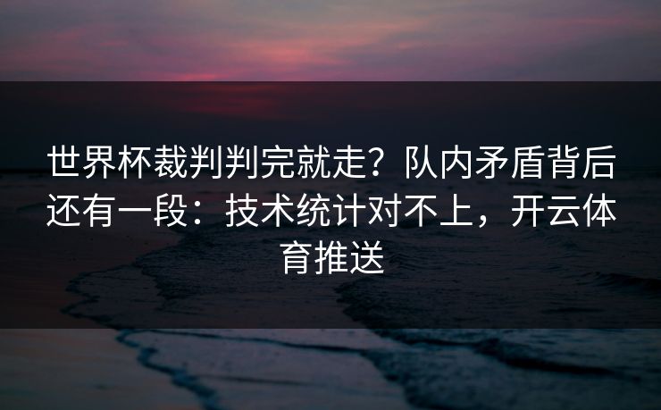 世界杯裁判判完就走？队内矛盾背后还有一段：技术统计对不上，开云体育推送